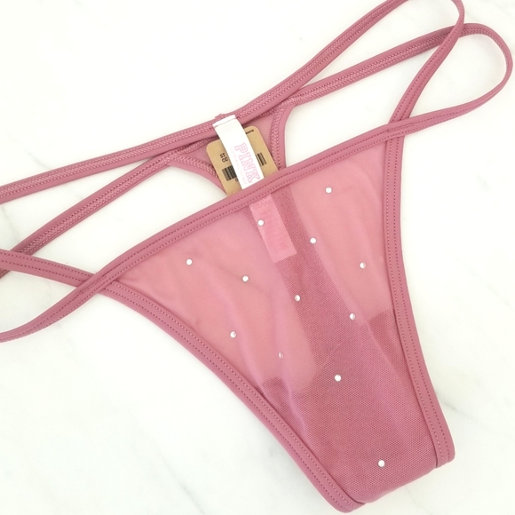 Victoria's Secret PINK Strappy String Thong Panty NWT Rhinestone Crystal's - Picture 2 of 9